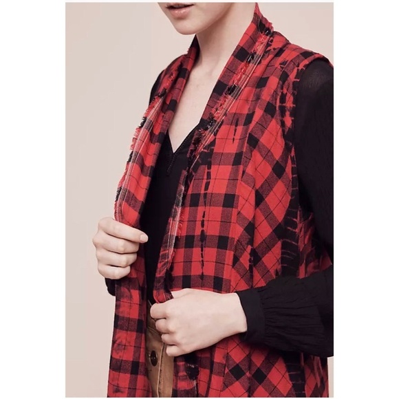 ANTHROPOLOGIE Elevenses Roxanne Vest in Red Plaid Waterfall Size M - Picture 4 of 10